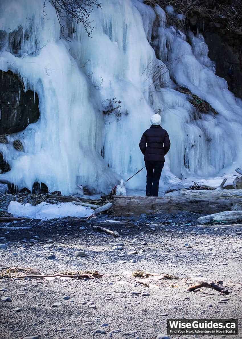 Looking at ice formations at Baxters Harbour